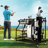 Multifunctional Rolling Golf Bags Storage Shelf Metal Sports Equipment Organizer