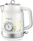 Retro Stainless Steel Electric Kettle, 1.7L Cordless Hot Water Kettle with Thermometer