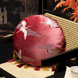 Round Shape Pillows Embroidery Cushion Crane Pattern Decorative Pillow Cover For Sofa Chair