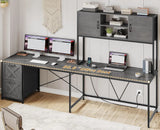 L Shaped Gaming Desk, Reversible Computer Desk with Fabric Drawers