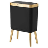 Bathroom Trash Can with Lid, Plastic Garbage Can with Legs, 4 Gallon Gold Trash Bin with Push Button,