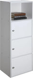 Three-Door Bookcase with Shelves, White Wood Finish Storage Cabinet
