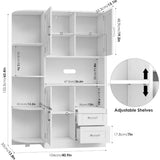 Standalone Farmhouse-Style Kitchen Pantry Cabinet with Hutch, Doored & Shelves