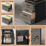 78" Executive Desk with Lockable File Cabinet, L Shaped Office Desk with Power Outlets