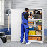 Metal Storage Cabinet with Locking Doors and 5 Adjustable Shelves 72 Garage Storage White Steel