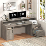 Executive Computer Desk with 3 Drawers amp Storage Shelves, 65 Inch Home Office Desk
