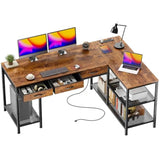 55 Inch L Shaped Office Desk with Power Outlets and Type-C Port Large Computer Gaming Desk