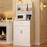 66 Pantry Cabinet with Adjustable Shelves and Drawer, Freestanding Microwave Stand Bakers Rack with Wine Glass Holder, Kitchen P