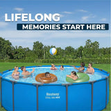 15' x 48 Round Above Ground Swimming Pool, Outdoor Metal Frame, Blue