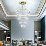 Crystal Chandeliers, Modern 5 Rings Pendant Light Titanium Gold Stainless Steel