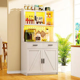 64" armhouse Kitchen Pantry with Auto Sensor LED,Storage Cabiwith 2 Outlets