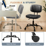 JHK Armless Office Desk Chair Back Lumbar Support Height Adjustable PU Leather Computer Chair