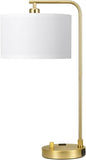 Gold Table Lamp With USB Port And Outlet With Linen Lampshade For Home