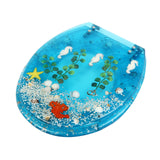 Resin Toilet Seat Load Capacity 100kg/220lbs, 36*45cm Blue Toilet Seat w/ Cover