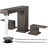 Bathroom Faucets for Sink 3 Hole Brushed Bathroom Sink Faucet Square with Pop-Up Drain 2 Handle and 2 Supply Hoses Lead-Free St