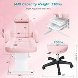 Pink Tattoo Chair for Client with Rolling Stool, Adjustable Tattoo Chair Esthetician Bed, Facial Chair Bed Tattoo Table with 2 Storage Trays, Multi