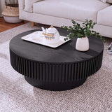 Round Wooden Coffee Table with Storage Shelf for Living Room Apartment