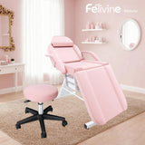 Pink Tattoo Chair for Client with Rolling Stool, Adjustable Tattoo Chair Esthetician Bed, Facial Chair Bed Tattoo Table with 2 Storage Trays, Multi