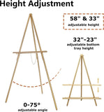 63" Wooden Easel Stand for Sign, Dual-use Adjustable Height, Floor Display Easel