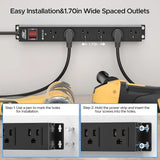 6 Outlet Heavy Duty Power Strip w/ Switch, 15A/1875W Metal Surge Protector