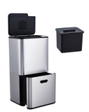 16 Gal Dual Trash Can for Kitchen with Compost Bin, 2 Compartment (33L + 28L) Stainless Steel Recycling Bin Combo, Garbage Can with Removable