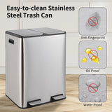 60L/16 Gal Dual Trash Can Stainless Steel Step Garbage Can