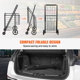 Folding Shopping Cart, Jumbo Grocery Cart With Double Baskets, 360Swivel Wheels, Heavy Duty Utility Cart, 110 LBS Large
