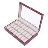 24 Slot Walnut Wooden Watch Display Case Glass Top Jewelry Box Collector