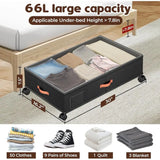 Under Bed Storage with Wheels 2-Pack, 66L Clear Lids for Clothes, Shoes