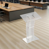 Acrylic Podium Modern Clear Lectern 7.8mm Thick with Storage Shelf for Conference Wedding