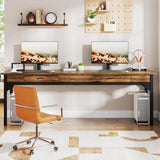 Computer Desk, 200 x 60 x 82 cm, Double Long Desk with 2 Drawers, Office Table, Work Table