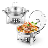 2/4 Pack Chafing Dish Buffet Set, 5QT Buffet Servers and Warmers, Round Catering Warmer with Glass