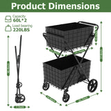 Jumbo Shopping Cart 2 Layers Grocery Cart on Wheels Foldable Utility Shopping Carts