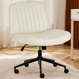 JHK Armless Cross Office Chairs with Wheels PU Leather Swivel Living Room Desk Chair Height Adjustable