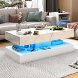 Modern Stylish Coffee Table w/ LED lights, Double-Layer Design for Living Room