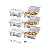 SucceBuy 8QT Rectangle Chafing Dish 2/4/6 Packs w/ Full Size Pans Buffet Catering Warmer