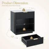 Fluted Nightstand Set of 2, Bedside Table with Faux Marble Top