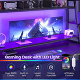 Gaming Desk 78.8'' with LED Lights, Hutch and Storage Shelves, Computer Desk with Monitor Stand,