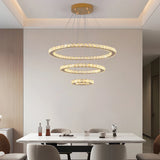 Crystal Ceiling Chandelier 3 Rings Hanging Chandelier In The Living Room