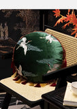 Round Shape Pillows Embroidery Cushion Crane Pattern Decorative Pillow Cover For Sofa Chair
