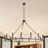 15-Lights ﻿ American Wrought Iron Circular Pendant Light Round Black Chandelier Lamp