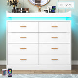 8 Drawer Dresser with LED Light, Modern Chest of Drawers for Closet, 47"