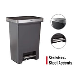 Kitchen Indoor Trash Can, 19 Gallon, Stainless Steel Rim, Step Lid, Garbage Can