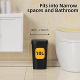 Small Trash Can with Lid, 2.6 Gallon Slim Garbage Bin for Bathroom, Bedroom, Office, Kitchen