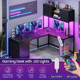Corner Computer Desk, Reversible L Shaped Computer Desk with Fabric Drawers