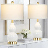 22" Modern Double Gourd Ceramic Table Lamps Set of 2, Bedside Lamps