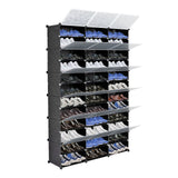 3-Row 12-Tier 36-Grid Black Shoe Rack Organizer w/ Translucent Pattern Doors