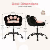 Vanity Chair with Cat Paw Back,Armless Desk Chair Cute Small Office Chair with Wheels Adjustable Height