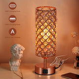 Crystal Table Lamp 3-Way Dimmable Touch Control Rose Gold Bedside Lamp