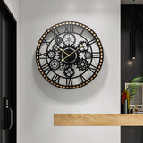Large Industrial Gear Wall Clock With Wooden Frame For Living Room Office